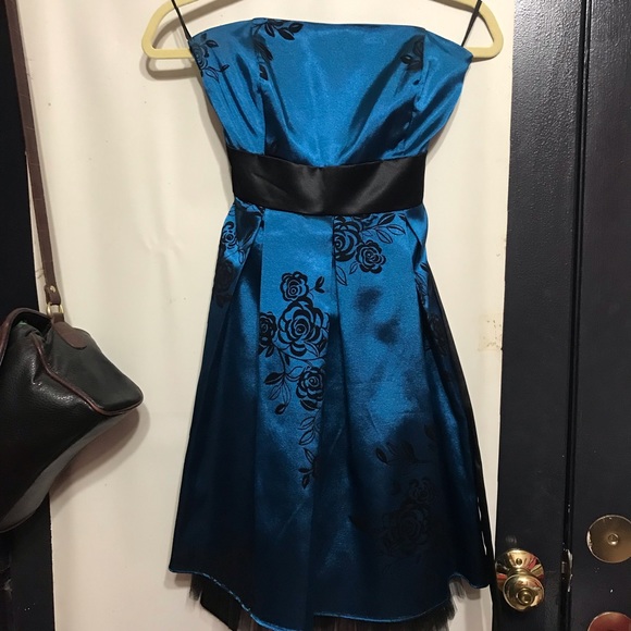 Formal Midi Blue and Black Dress - Picture 2 of 5